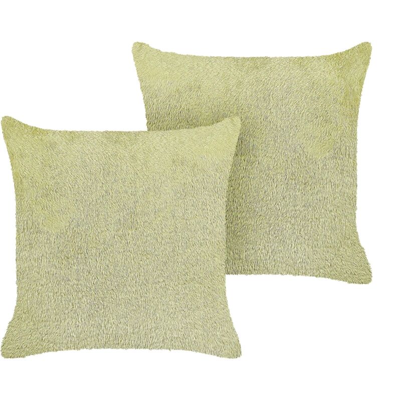 Beliani Set Of 2 Decorative Cushions Pilea Faux Fur 45 X 45 Cm Light Green Solid