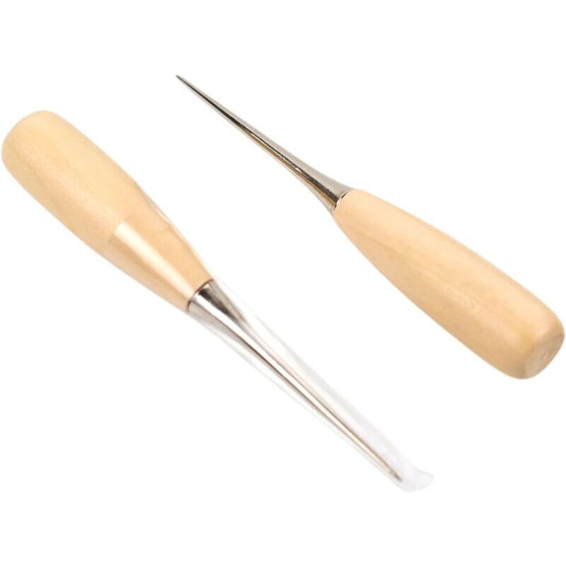 Set of 2 professional awls with wooden handles for leather sewing punching