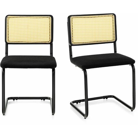 Set of 2 Rattan Bar Stools Upholstered Counter Height Chair Kitchen Dining Stool