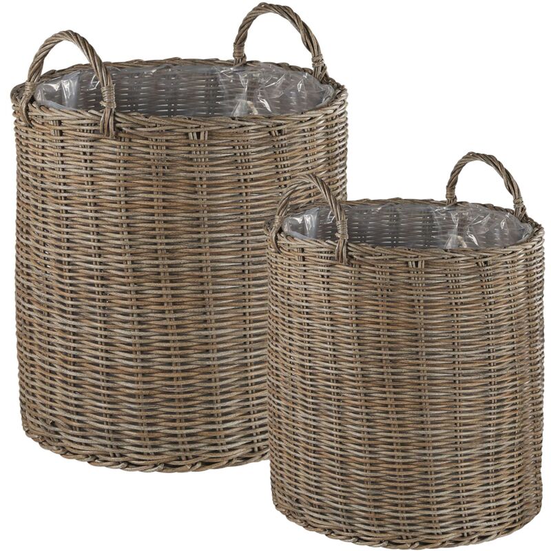 Beliani - Set of 2 Rattan Plant Baskets Brown with Synthetic Inlay and Handles Bitola