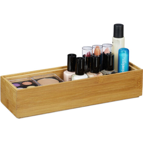 Set of 2 Relaxdays Bamboo Storage Boxes, Stackable, Natural Look, Kitchen Organiser, Bathroom, 5 x 23 x 7.5 cm, Natural