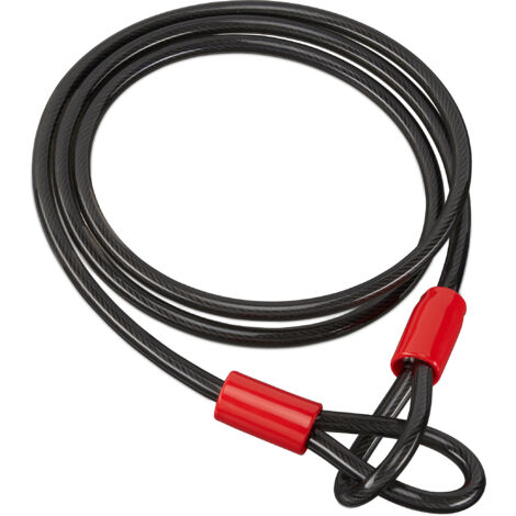 Set of 2 Relaxdays Loop Cable Locks, 2 m, For Bicycle & Luggage, Sleeved Loop Steel Cable, Long Bike Lock, Black