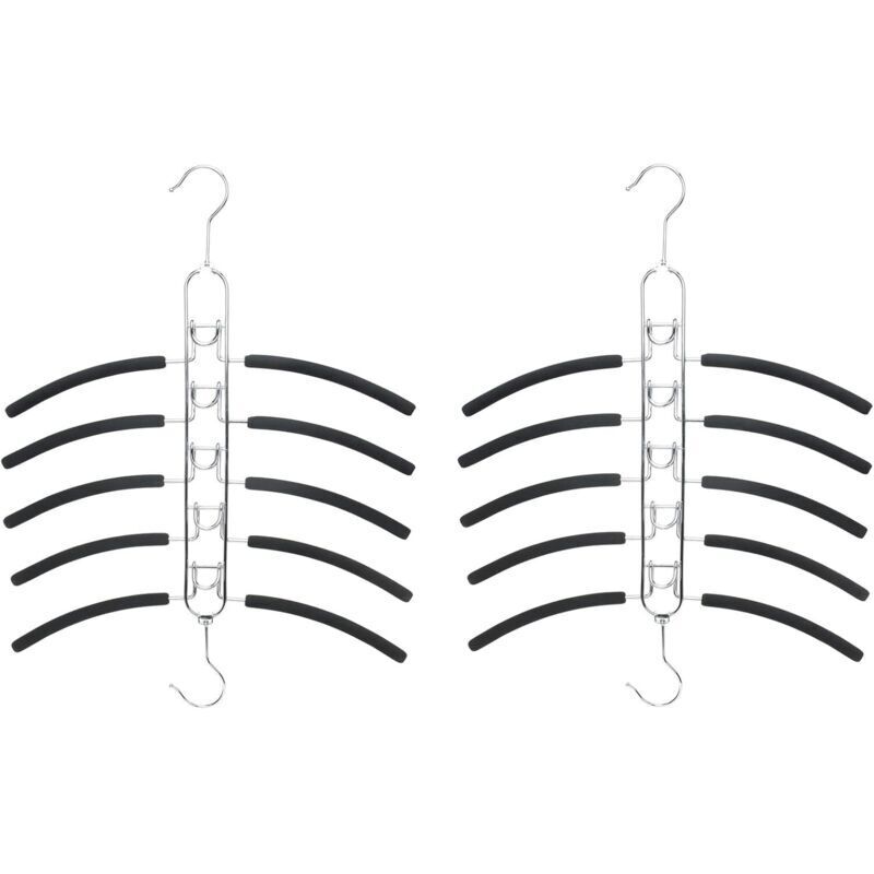Set of 2 removable 5-in-1 multi-layer hangers for tops, multifunctional, space-saving, foam-lined, heavy-duty metal hangers for wardrobe, closet,