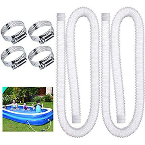 Set of 2 replacement hoses for swimming pool pump with 4 metal hose clamps, swimming pool filter hose for above-ground pools (32 mm)