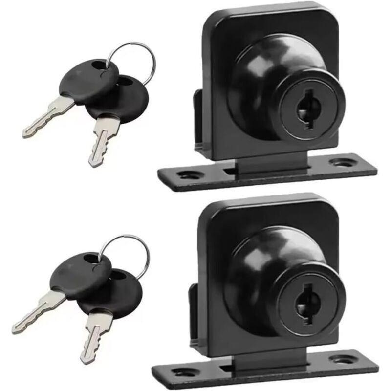 Set of 2 replacement locks for glass and zinc alloy cabinets, for 5-8 mm thick cabinets, black, 407