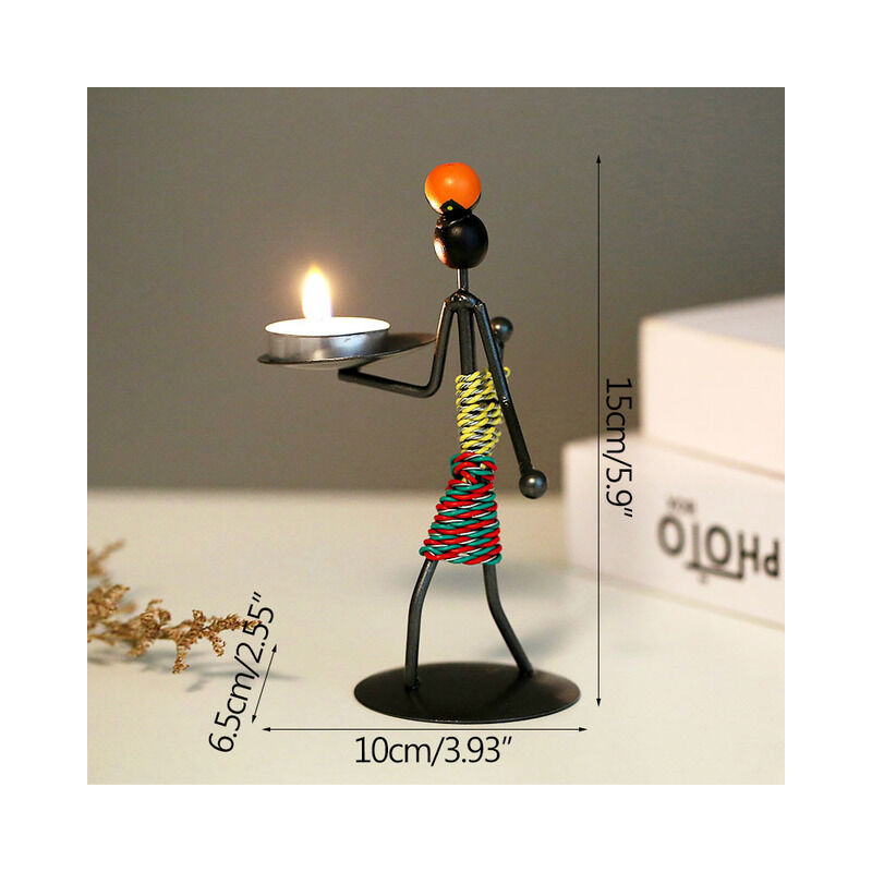 Set of 2 Retro Black Iron Candle Holders for Tables, Vintage Little Girl Shape Candlestick Holder with Hemp Rope for Home, Valentine's Day, Wedding,