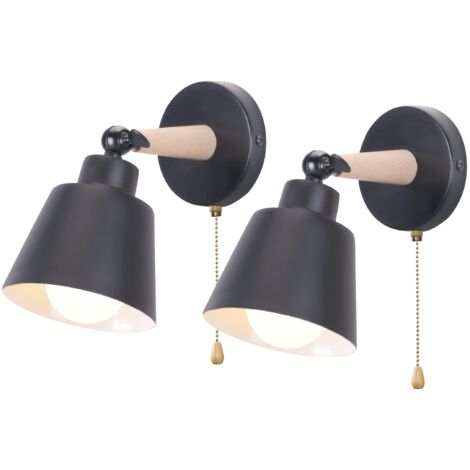 Set Of 2 Retro Industrial Wood Metal Wall Sconces E27 Adjustable Lamp For Bedroom Entrance Living