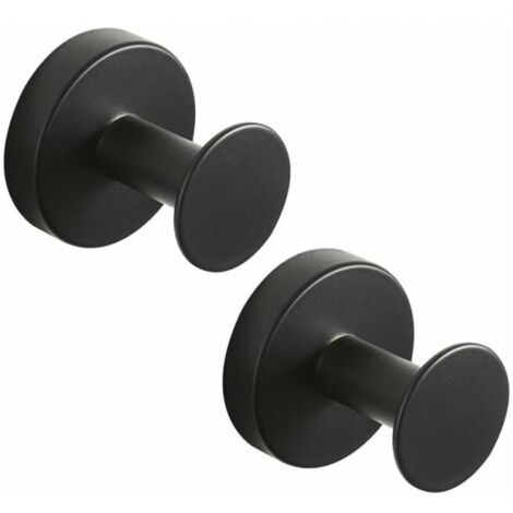 Set of 2 round bathrobe hooks made of stainless steel, black lacquered, wall-mounted, towel holder in modern style, YMYNY