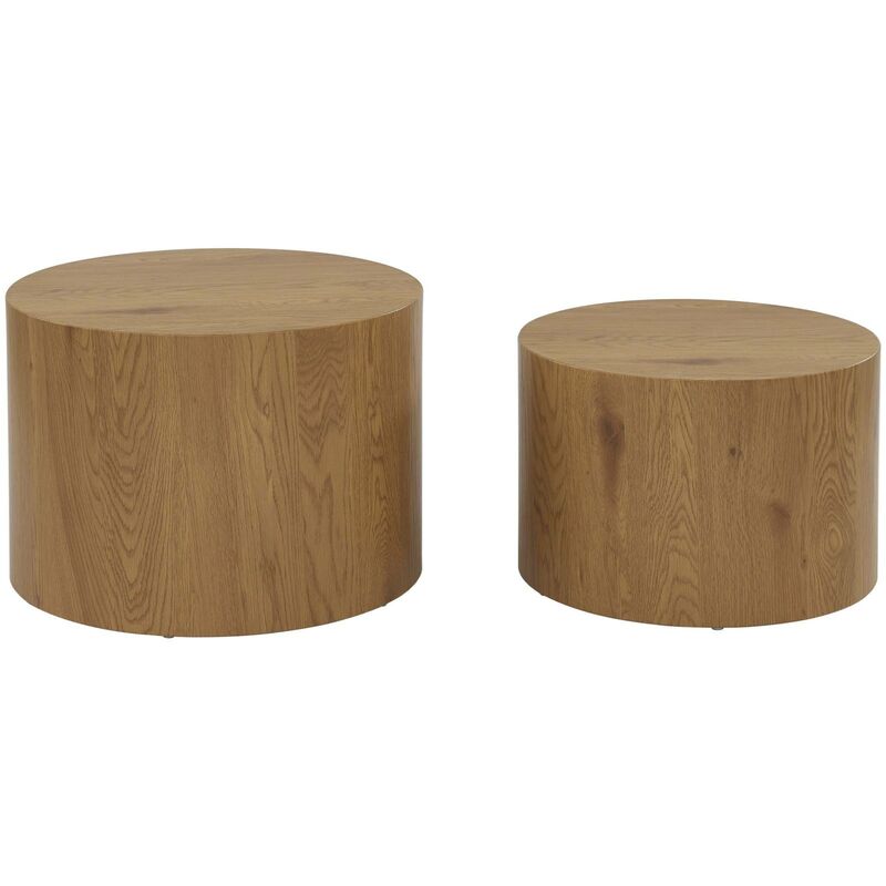 Sweeek - Pair Of Round Oak-effect Nesting Coffee Tables, Sylva, Natural, 58x58x40 Cm