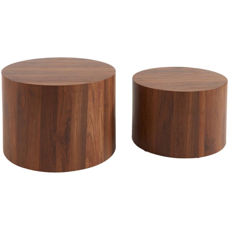 Sweeek Set Of 2 Round Nesting Coffee Tables Wood Effect, Sylva, Walnut, 58x58x40 Cm
