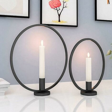 Set of 2 Round Wrought Iron Candle Holders for Valentine's Day, Christmas, Wedding, Dinner Table Decoration, Black