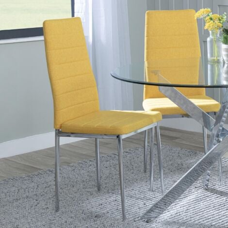 Set of 2 Rovigo Yellow Fabric Dining Chair with Chrome Legs