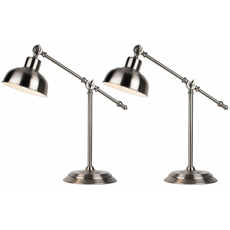 Set of 2 Satin Nickel Lever Arm Table Lamps