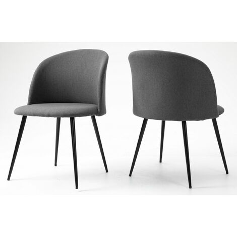 main image of "Set of 2 Scandinavian Modern Dark Grey Fabric Dining Chairs with Metal Legs for Home Office Counter Lounge Leisure Living Room Corner Reception with Backrest and Padded Seat"