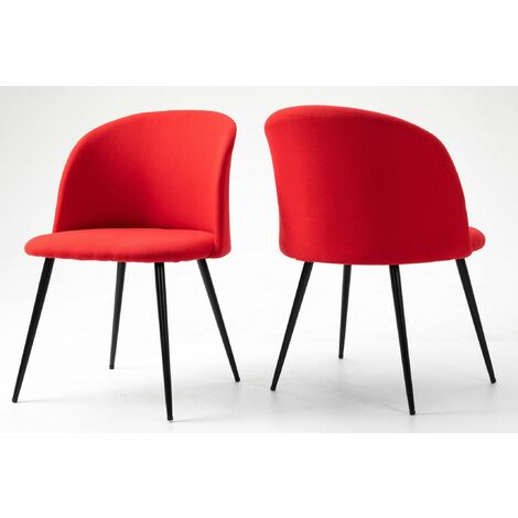 Set of 2 Scandinavian Modern Red Fabric Dining Chairs with Metal Legs for Home Office Counter Lounge Leisure Living Room Corner Reception with Backrest and Padded Seat