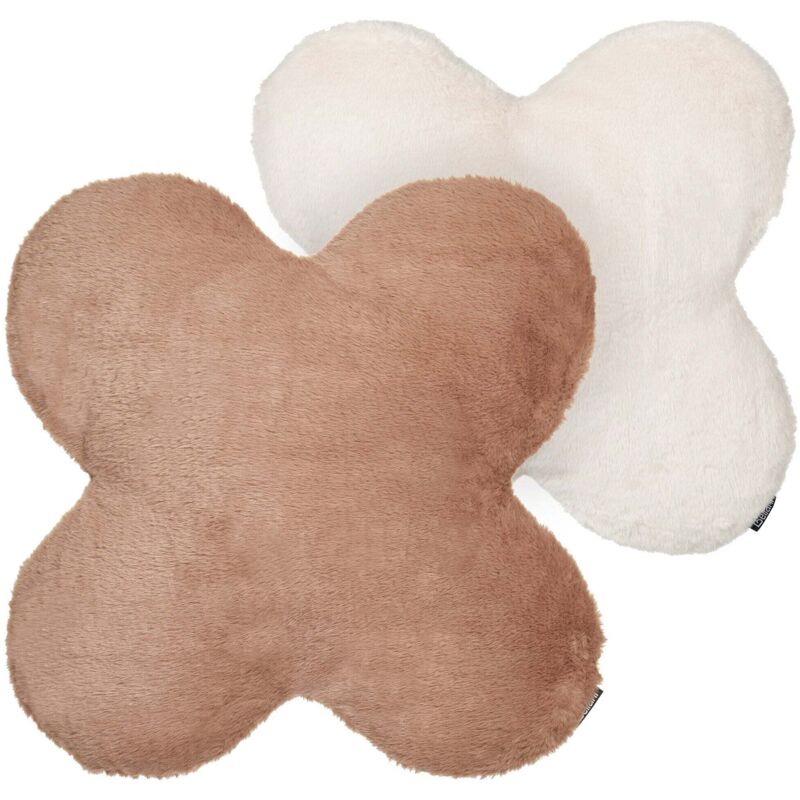 Beliani Set Of 2 Decorative Cushions Achillea Faux Fur 54 X 54 Cm Beige Solid