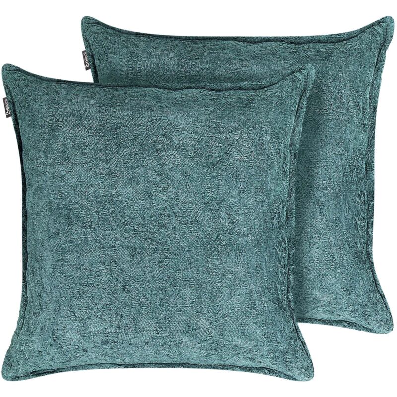 Beliani Set Of 2 Decorative Cushions Verpis Cotton 50 X 50 Cm Blue Solid