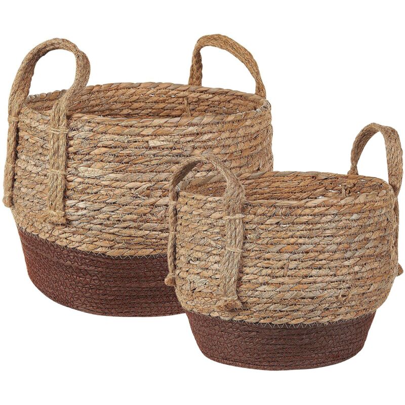 Beliani - Set of 2 Seagrass Plant Baskets Planter Pots Two-Coloured Natural Decor Paladju - Natural