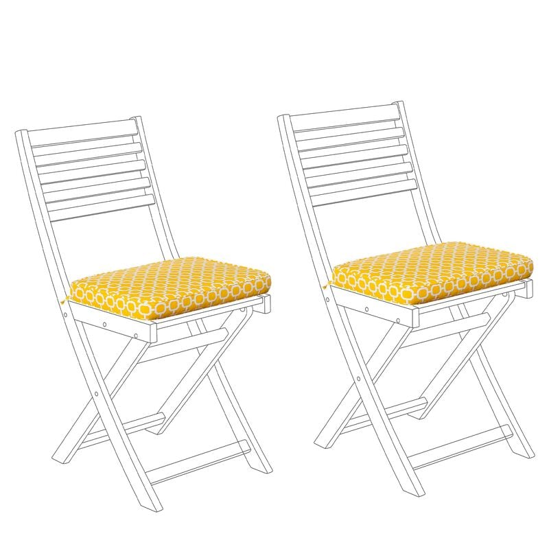 Set of 2 Outdoor Seat Pad Cushions with Ties Removable Cover Yellow Fiji
