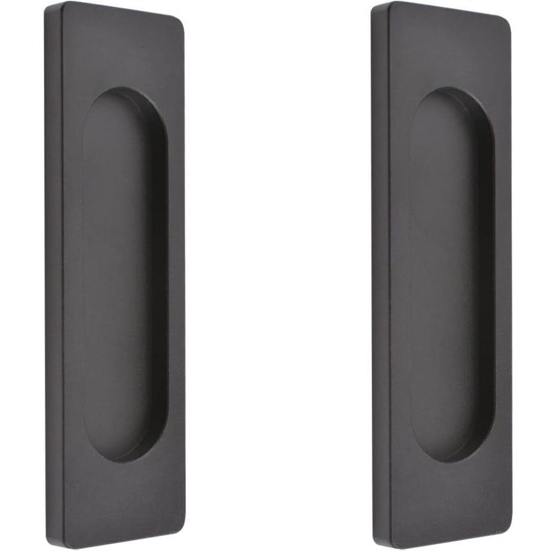 Set of 2 self-adhesive rectangular sliding door handles in aluminum alloy, no drilling required, for barn doors, cabinet windows (matte black, 100 mm)
