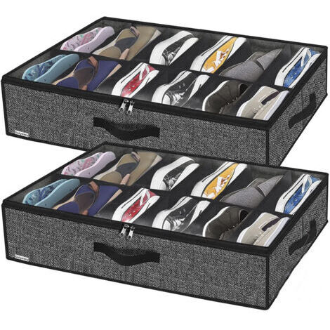 Set of 2 Shoe Storage Bags with Clear Window - 12-Compartment Shoe Organizer Box for Under-Bed Storage
