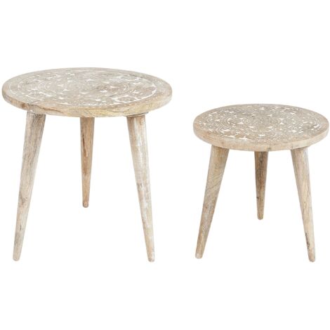 Set of 2 Side Tables UDAY Mango Wood White