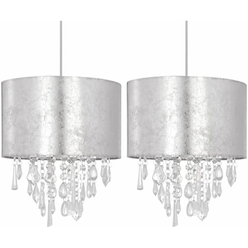 Set of 2 Silver Marble Affect Jewelled Light Shades