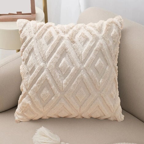 Set of 2 Soft Plush Wool Short Velvet Decorative Cushion Covers Luxury Style for Sofa Bedroom - Modern Diamond Shape Beige, 45 x 45cm-DENUOTOP