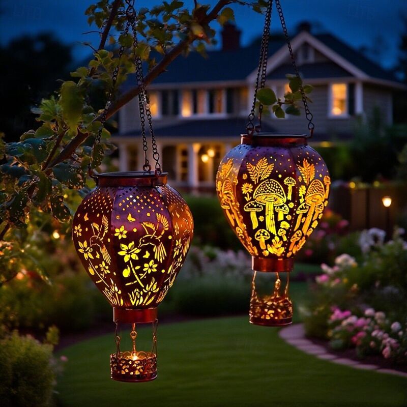 Set of 2 Solar Garden Lanterns 45 cm – Decorative Outdoor Metal Lamps With Light Projection Effect, Ideal for Terrace, Balcony, and Garden