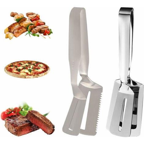 Set of 2 Spatula Tongs Grill Bread Hamburger Steak Pizza Pie Fish
