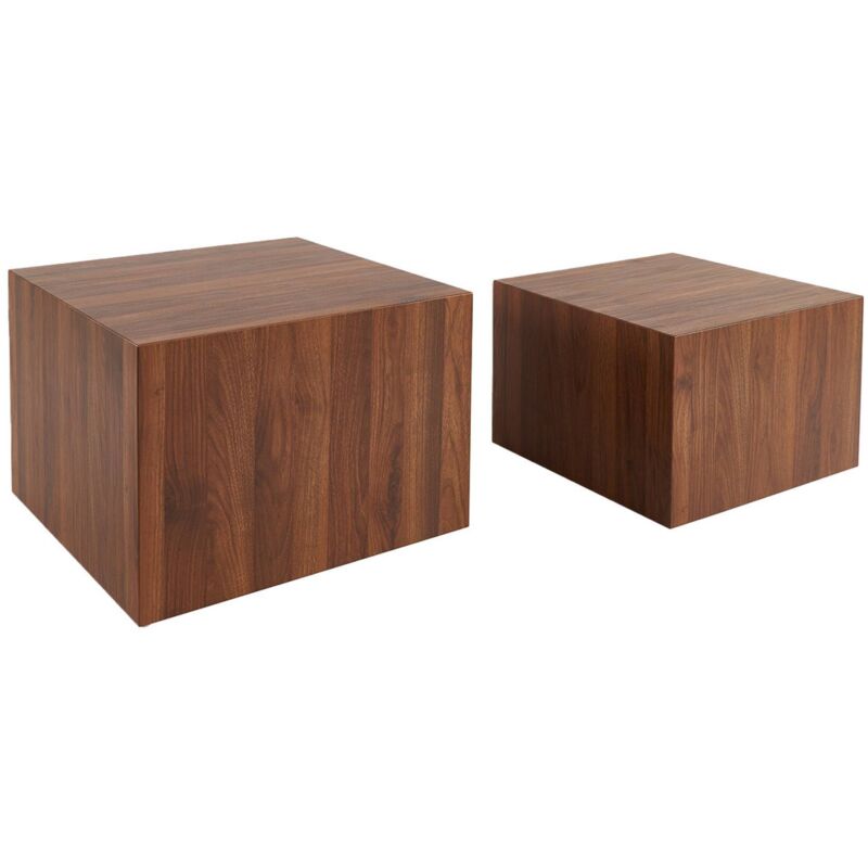 Sweeek Set Of 2 Square Wood Effect Nesting Coffee Tables, Sylva, Walnut, 58x58x40 Cm