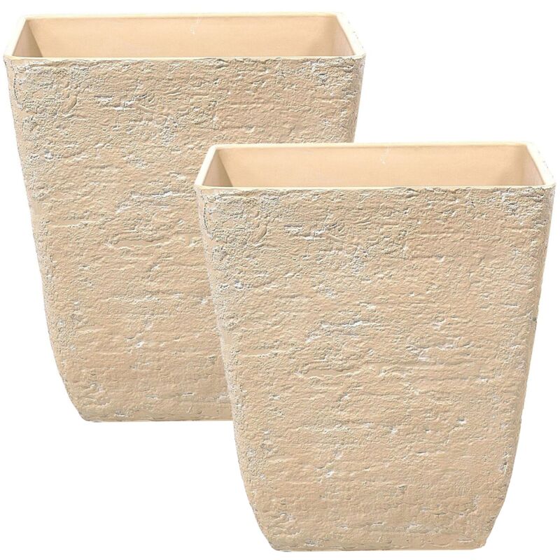 Set of 2 Square Outdoor Planter Pots Stone Raw 49 x 53 cm Beige Delos