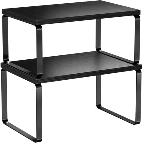 Set of 2 Stackable Kitchen Shelves - Pull-Out Spice Rack - Metal and Wood Construction