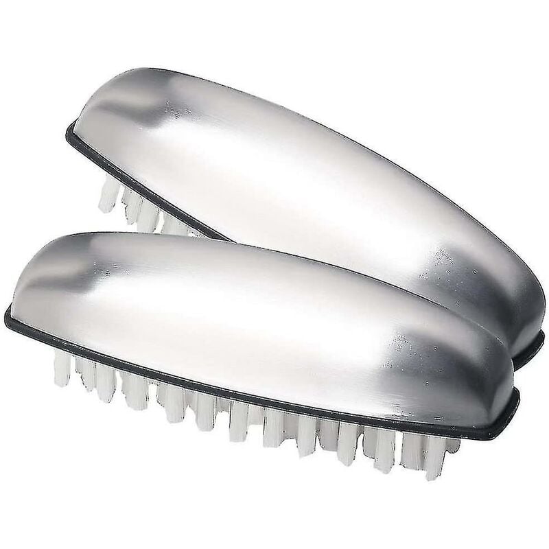 Set of 2 Stainless Steel Nail Brush Nail Cleaning Brush Handle