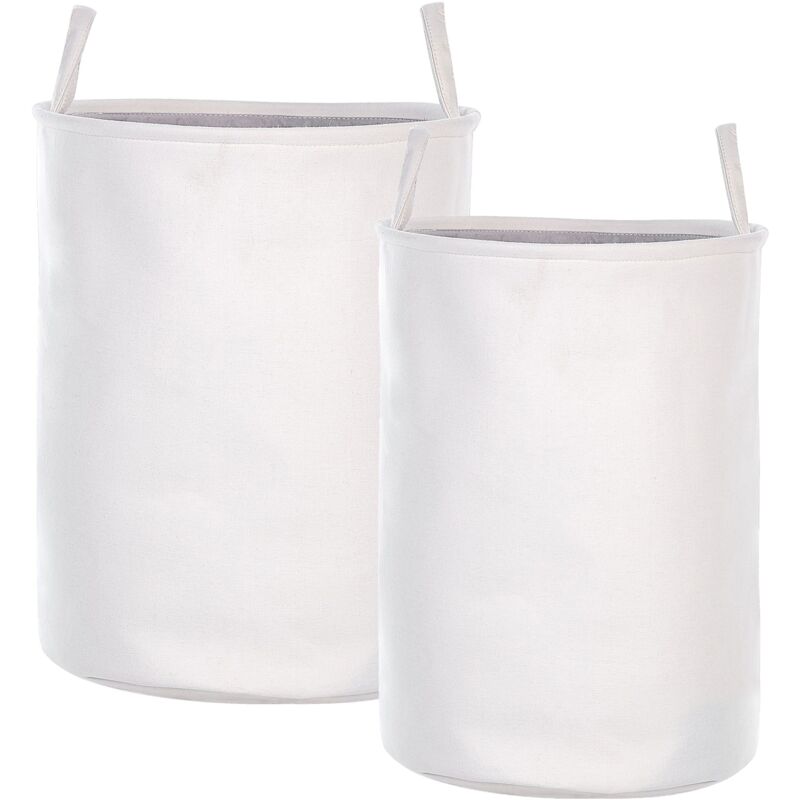 Set of 2 Storage Laundry Basket Bin Drawstring with Handles White Archa