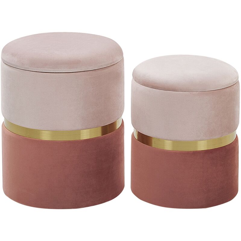 Beliani - Set of 2 Storage Pouffes Velvet Compartments Light and Dark Pink Wichita