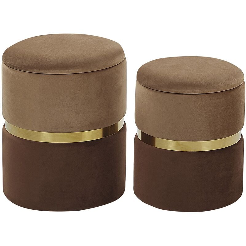 Set of 2 Storage Pouffes Velvet Compartments Light and Dark Brown Wichita