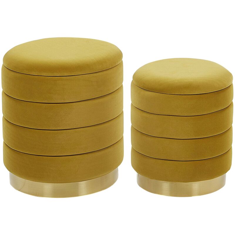 Beliani - Set of 2 Storage Living Room Pouffes Velvet Fabric Upholstery Yellow Garland