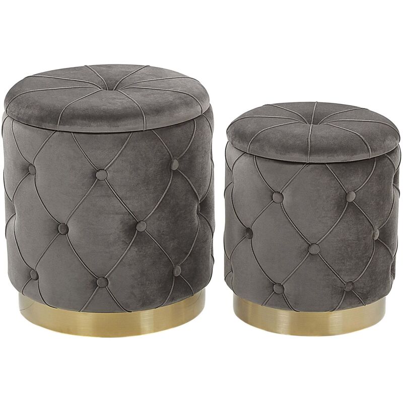 Set of 2 Storage Pouffes PUEBLO Velvet Grey