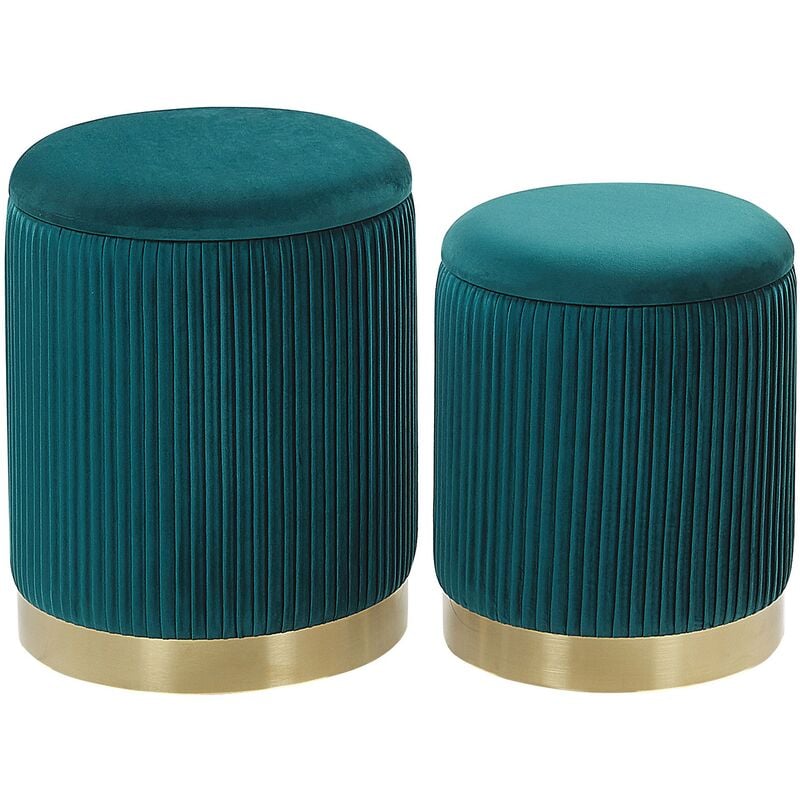 Modern Glamorous Set of 2 Storage Pouffes Velvet Upholstery Teal Blue Miramar