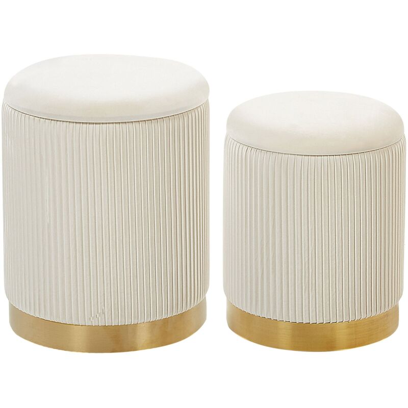 Beliani - Modern Glamorous Set of 2 Storage Pouffes Velvet Upholstery White Miramar