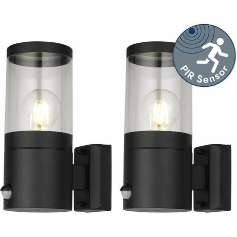 FIRST CHOICE LIGHTING Set of 2 Storm - Black IP44 Outdoor Motion Sensor Wall Lights
