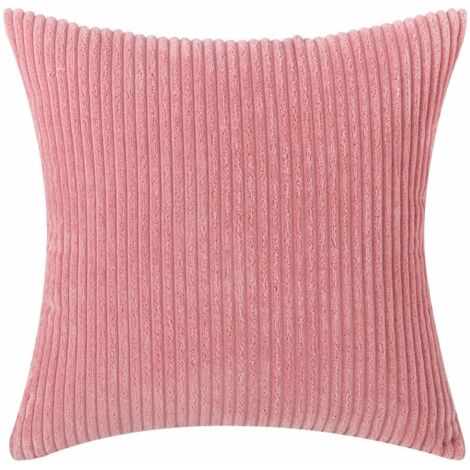 Set of 2 Striped Corduroy Square Throw Pillow Covers for Couch (18", Peach Pink)