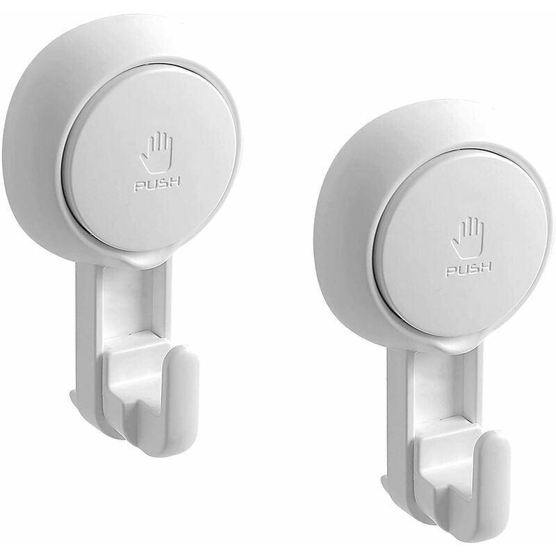 Set of 2 Suction Cup Hooks, 5KG Load Suction Shower Hooks, Reusable Wall Hook for Crown on Kitchen / Bathroom, White Plastic Hook