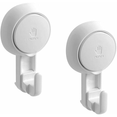 Set of 2 Suction Cup Hooks, 5KG Load Suction Shower Hooks, Reusable Wall Hook for Crown on Kitchen / Bathroom, White Plastic Hook