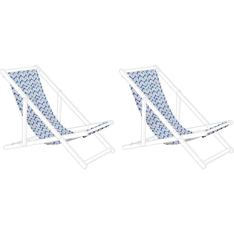 Set of 2 Sun Lounger Replacement Fabrics White and Blue Anzio / Avellino