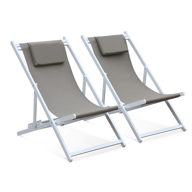 Sweeek - Pair Of Aluminium Textilene Sun Loungers, Gaia, Beige-brown, 99x88.5x58 Cm