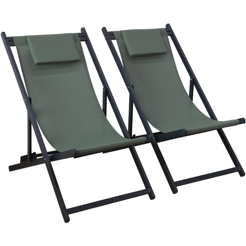 Sweeek Set Of 2 Aluminium Multi-position Sun Loungers Khaki Green 99x88.5x58 Cm - Gaia