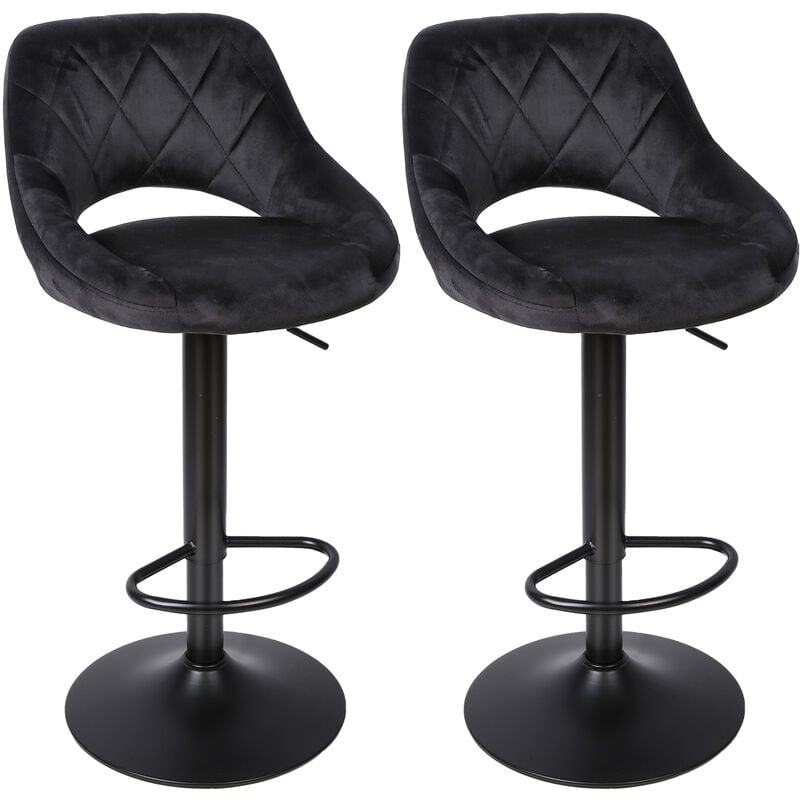 Sifree - Tabouret Bar Lot de 2, Chaise Haute Cuisine, Velours Siège, Réglable en Hauteur, avec Dossier Incurvé, Assise Rembourrée, Repose-Pieds,