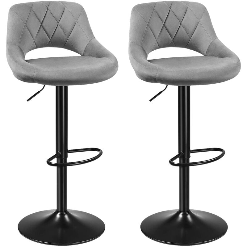 Sifree - Tabouret Bar Lot de 2, Chaise Haute Cuisine, Velours Siège, Réglable en Hauteur, avec Dossier Incurvé, Assise Rembourrée, Repose-Pieds,